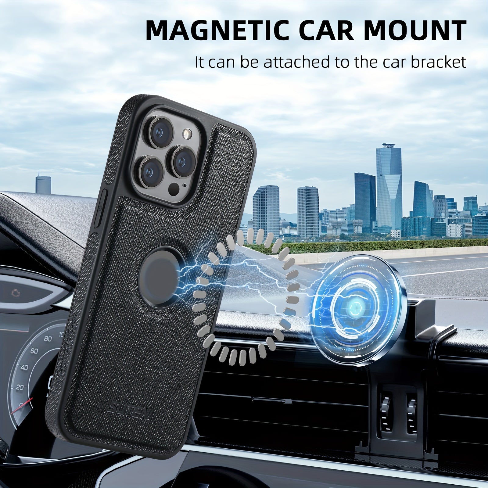 SUTENI Two-in-one Compatible Magnetic Wireless Charging Mobile Phone Case Luxury Faux Leather Card Holder Bracket Protective Case For iPhone 16 Pro Max 15 Plus 14 13 12