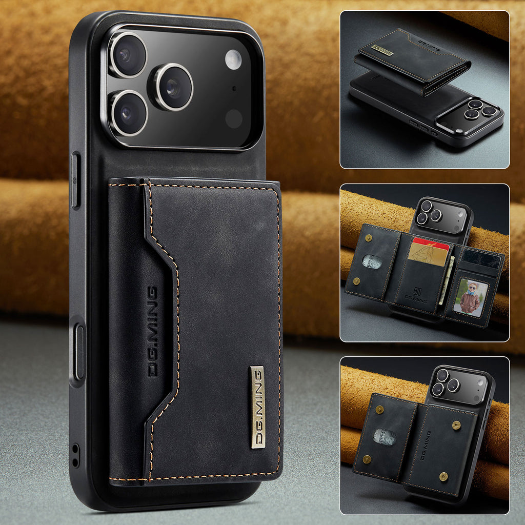 2-in-1 Magnetic Wallet Phone Case with Card Holder | PU Leather Shockproof Detachable Stand Cover for iPhone 17/16/15/14/13/12/11 Pro Max