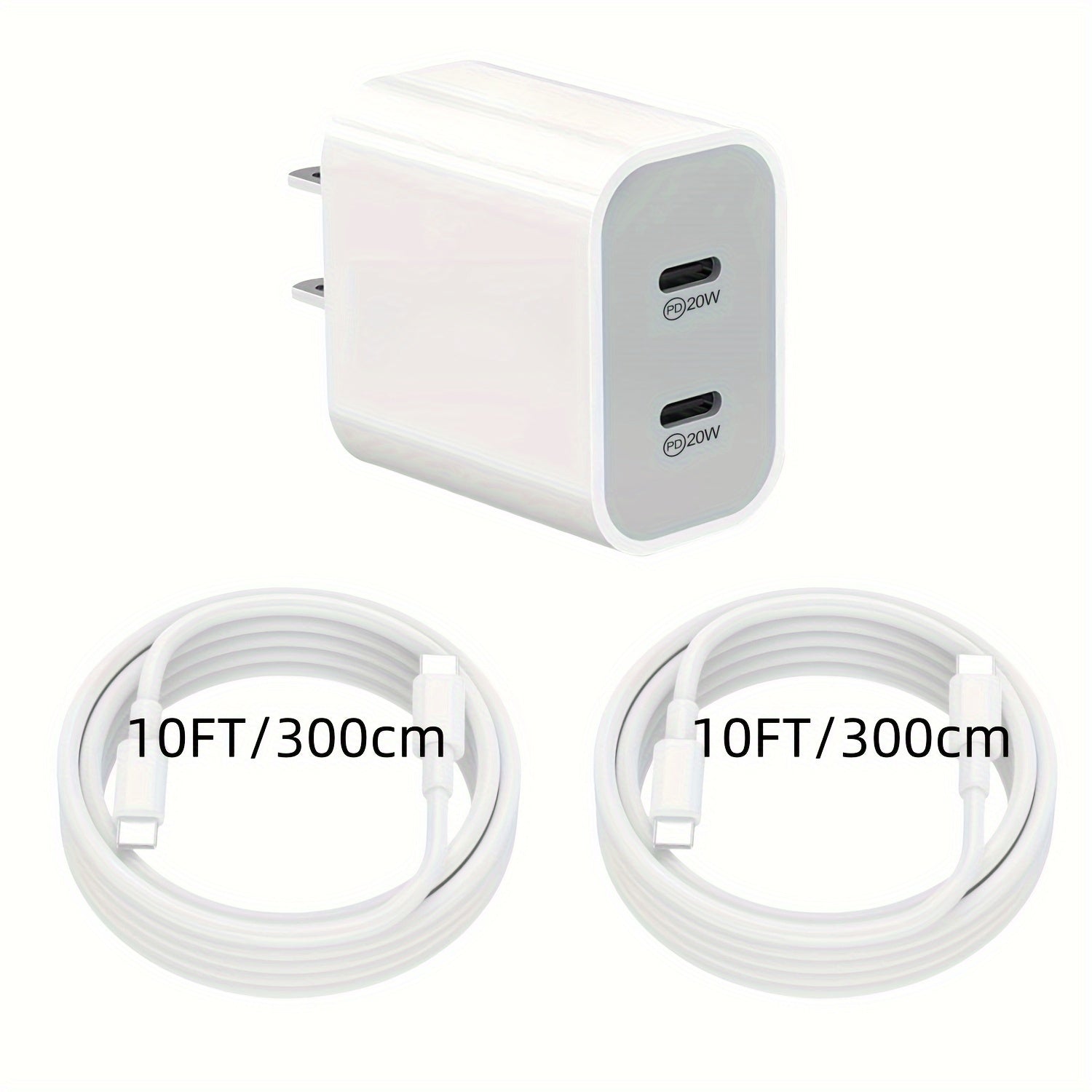 1/2Pack 20W For IPhone 16/16 Pro Max Charger Fast Charging, 20W Dual Port USB C Charger Block With 10FT Long USB C To C Charging Cable Cord For IPhone 16/16Pro/16Pro Max/ 15 Pro Max/15Pro/15/15Plus, For IPad Pro/Air, For Sams