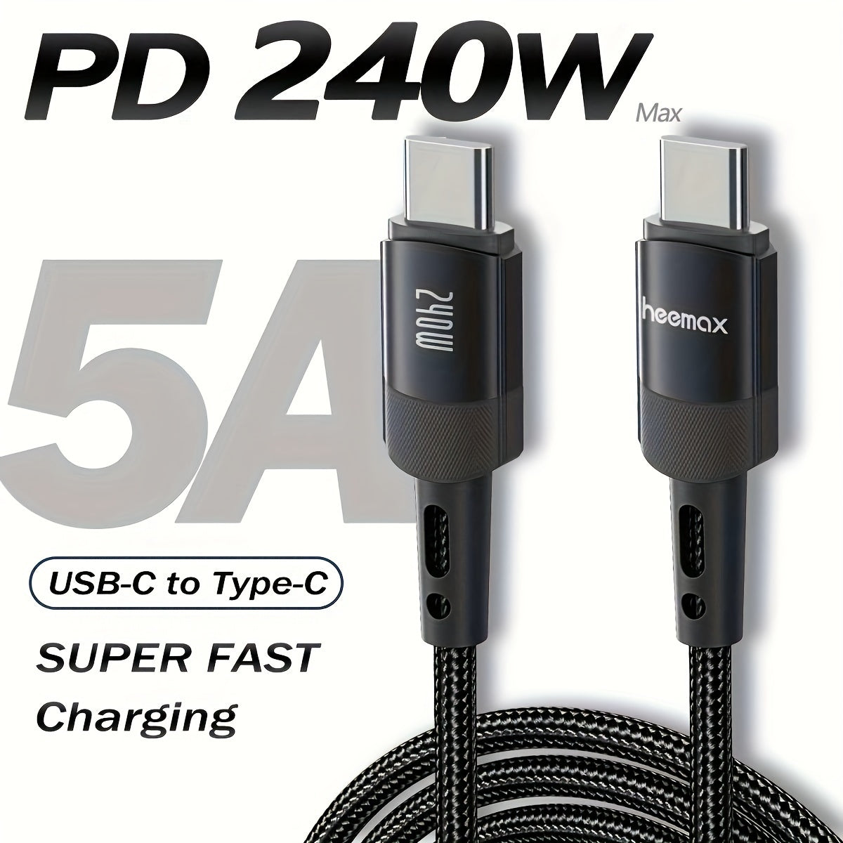 240W High-Speed USB-C Charge Cable - Fast Charging Cord for iPhone 15/15 Pro Max, Samsung Galaxy S23/S22/S21, Pixel, MacBook Pro Air, iPad Pro Air, Dell - Durable 1ft/3.3ft/6.6ft/10ft Long Cord with Type-C Connector