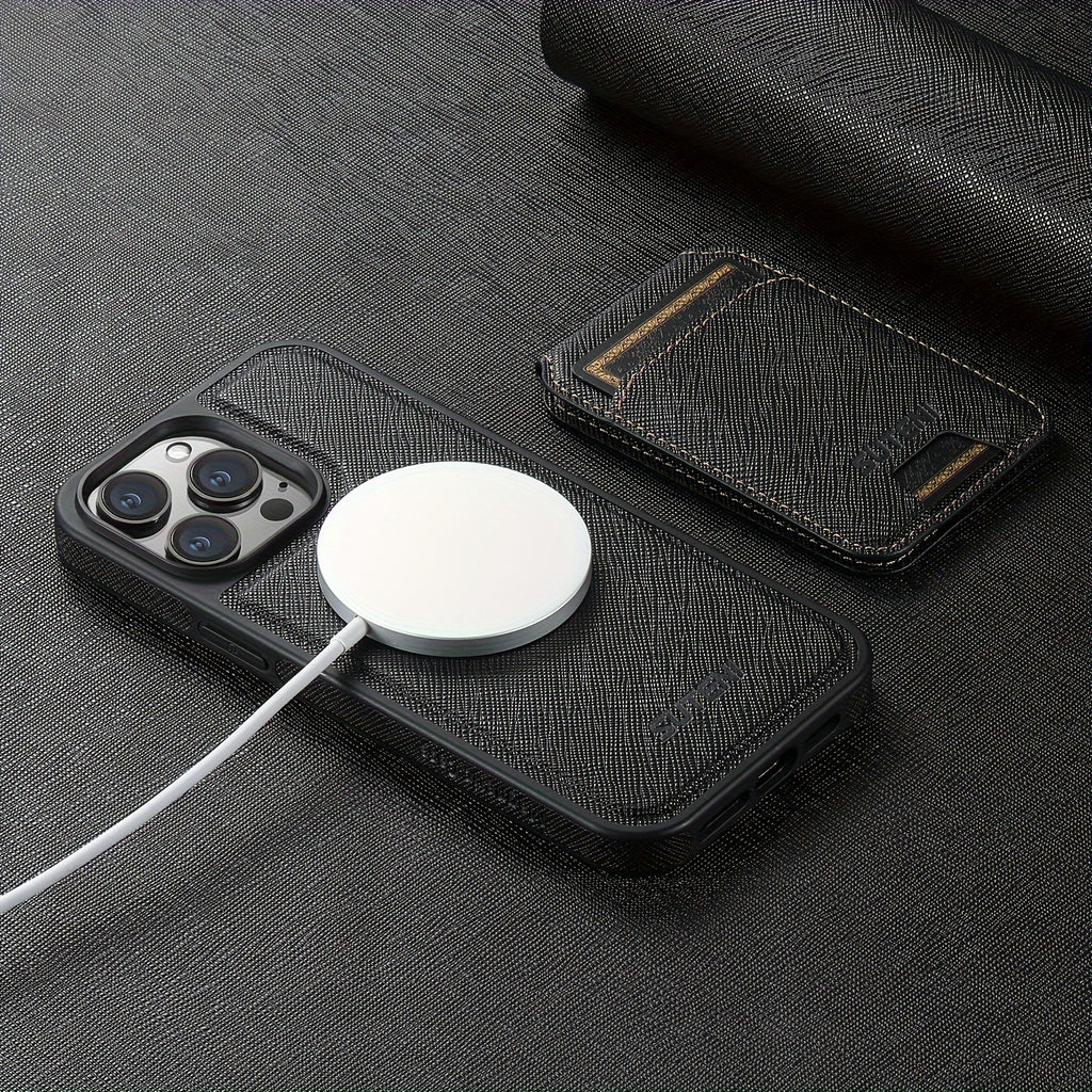 SUTENI Two-in-one Compatible Magnetic Wireless Charging Mobile Phone Case Luxury Faux Leather Card Holder Bracket Protective Case For iPhone 16 Pro Max 15 Plus 14 13 12