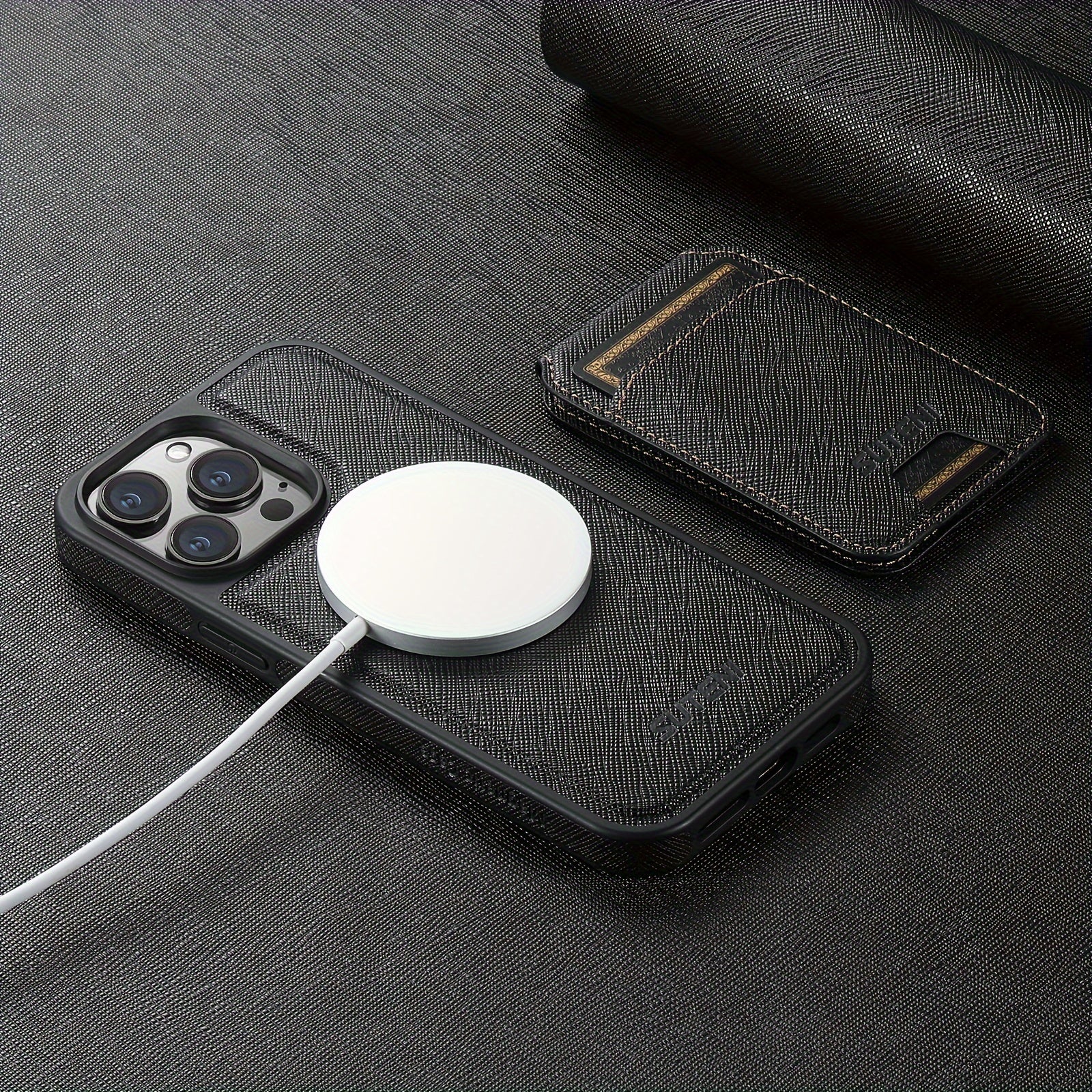 SUTENI Two-in-one Compatible Magnetic Wireless Charging Mobile Phone Case Luxury Faux Leather Card Holder Bracket Protective Case For iPhone 16 Pro Max 15 Plus 14 13 12