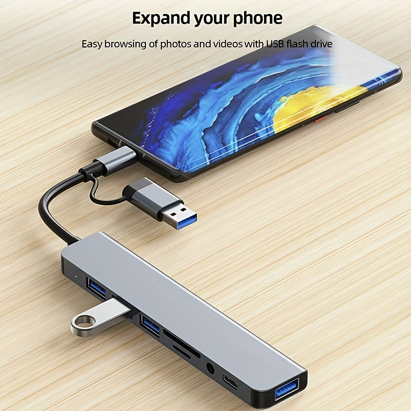 8-Port USB C Hub - Expand Your Laptop's Capabilities with USB 3.0, USB 2.0, Micro SD/TF Card Reader, Microphone/Audio, and More - Ideal for MacBook Pro, iMac, iPad Pro, and Other USB-C Devices