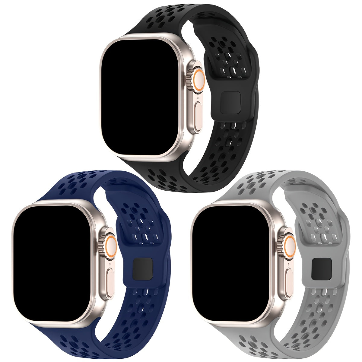 3 Pack Silicone Sport Breathable Watch Band Silicone Strap For Apple Watch IWatch Series Ultra 2 SE 10 8 7 6 5 4 3 2 1 38mm 40mm 41mm 42mm 44mm 45mm 46mm 49mm
