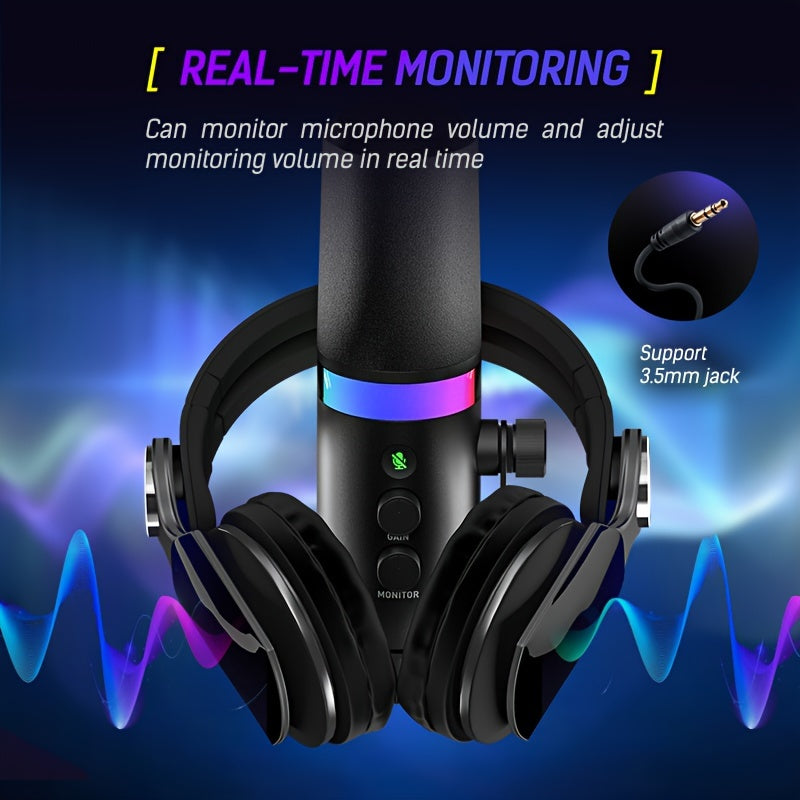 SDM70 XLR/USB Dynamic Microphone, RGB Podcast Mic with Software for Streaming, Gaming, Recording, Voice-Over, Metal Microphone with Mute Eid Al-Adha Mubarak