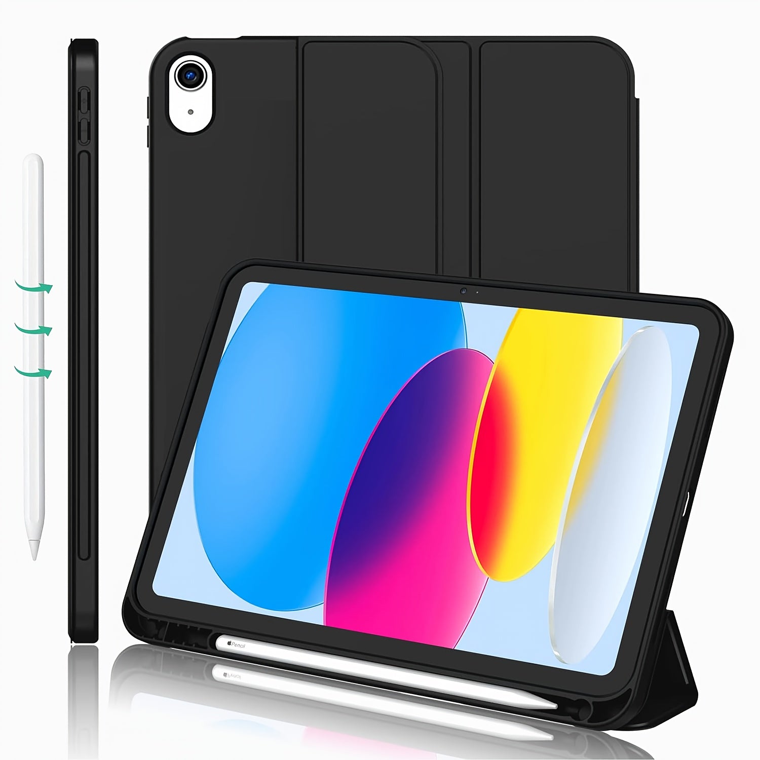 for iPad (A16) Case/for iPad 10th Generation Case [11-Inch 2025/10.9 Inch 2022] with Pencil Holder, Trifold Stand Smart Cover with Soft TPU Back, Auto Wake/Sleep