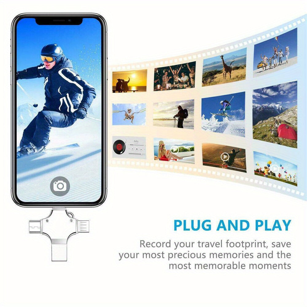 4 in 1 USB3.0 TF Flash Drive Type C Mobile Storage OTG Photo Stick U-Drive Files TF Card Reader For iPhone iPad Android Phone/Four in One Multifunctional OTG Adapter