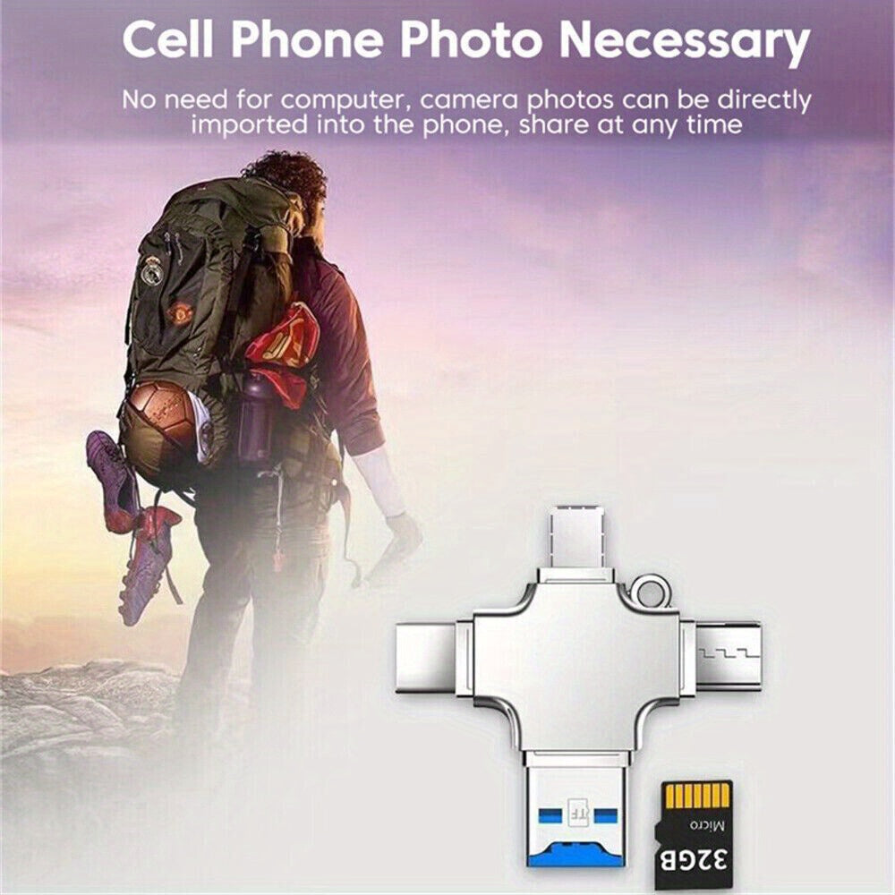 4 in 1 USB3.0 TF Flash Drive Type C Mobile Storage OTG Photo Stick U-Drive Files TF Card Reader For iPhone iPad Android Phone/Four in One Multifunctional OTG Adapter