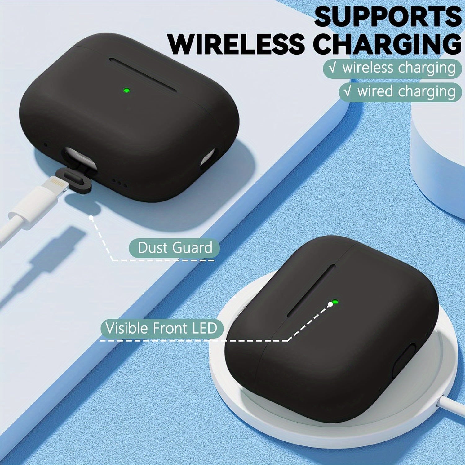 Kekoa for Airpods Pro 2nd Generation Case (2022/2023) with Cleaner Kit - Soft Silicone Protective Cover, LED Indicator Visibility, Includes Lanyard and Cleaning Pen for Women and Men - Black, Apple AirPod Pro 2 Gen Case Cover