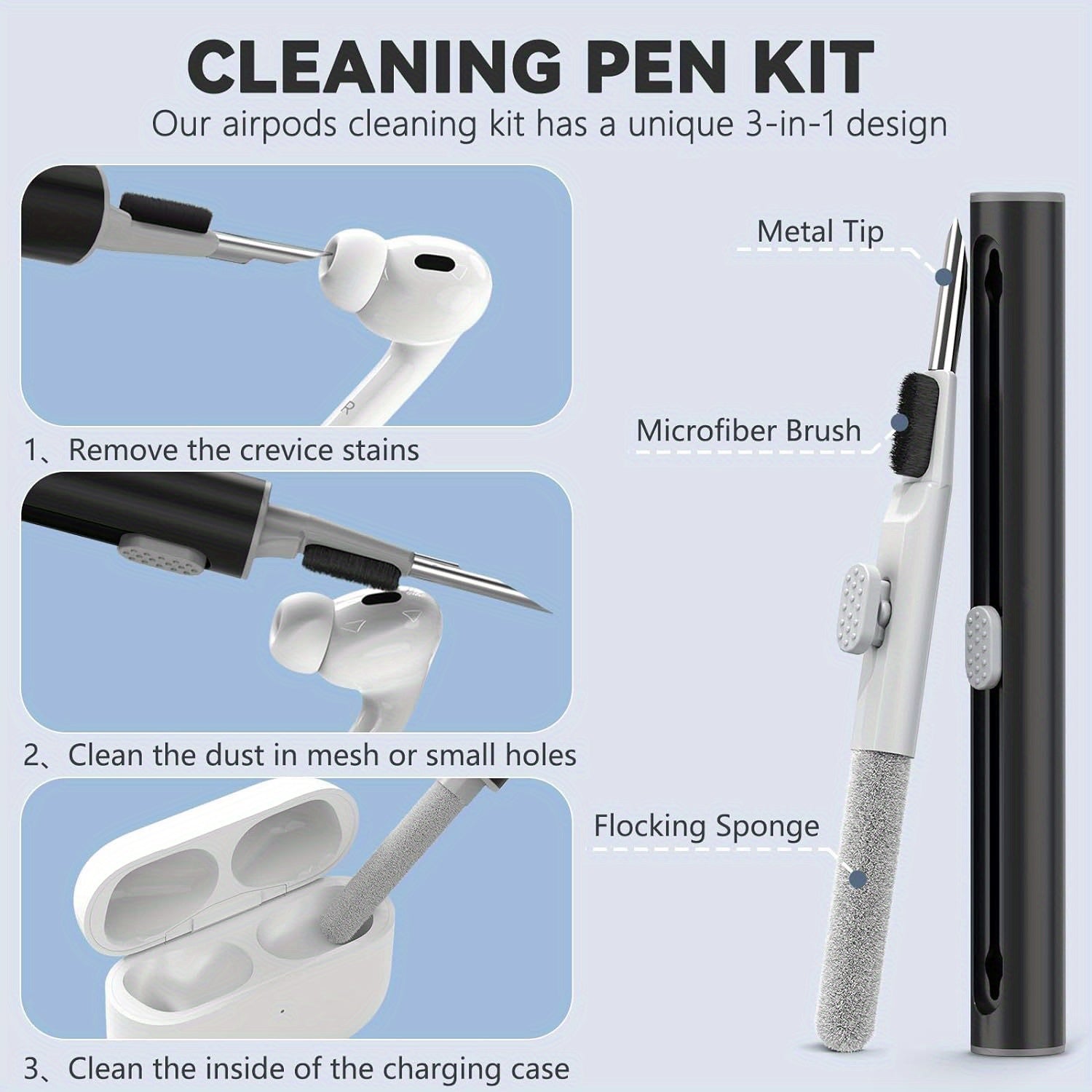 Kekoa for Airpods Pro 2nd Generation Case (2022/2023) with Cleaner Kit - Soft Silicone Protective Cover, LED Indicator Visibility, Includes Lanyard and Cleaning Pen for Women and Men - Black, Apple AirPod Pro 2 Gen Case Cover