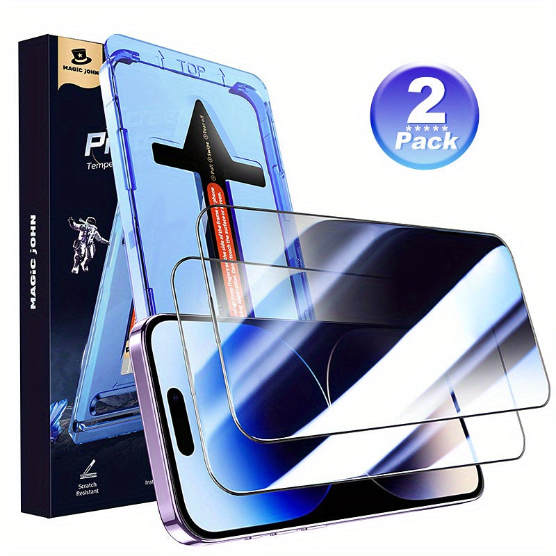 MAGIC JOHN Glass Screen Protector For iPhone 15 14 13 12 11 Pro Max XR XS Tempered Glass Screen Protector, 2pack Auto Dust-Elimination, Bubble Free, HD Clear, Easy Installation