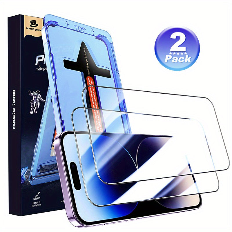 MAGIC JOHN Glass Screen Protector For iPhone 15 14 13 12 11 Pro Max XR XS Tempered Glass Screen Protector, 2pack Auto Dust-Elimination, Bubble Free, HD Clear, Easy Installation