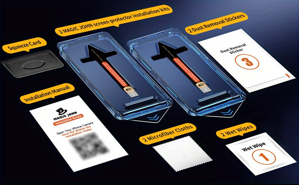 MAGIC JOHN Glass Screen Protector For iPhone 15 14 13 12 11 Pro Max XR XS Tempered Glass Screen Protector, 2pack Auto Dust-Elimination, Bubble Free, HD Clear, Easy Installation