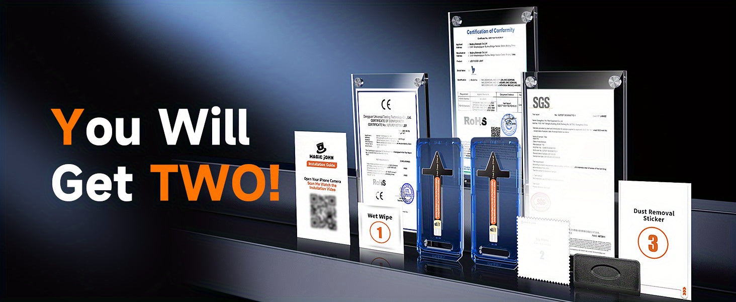 MAGIC JOHN Glass Screen Protector For iPhone 15 14 13 12 11 Pro Max XR XS Tempered Glass Screen Protector, 2pack Auto Dust-Elimination, Bubble Free, HD Clear, Easy Installation