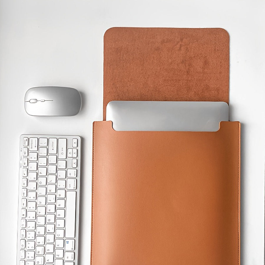 Versatile Laptop Sleeve - Faux Leather Notebook Case with Mouse Pad, Fits 13" to 16" for MacBook Air, Pro, Lenovo, HP - Perfect for Office & Coffee Shop Use - Available in Deep Brown/Pink