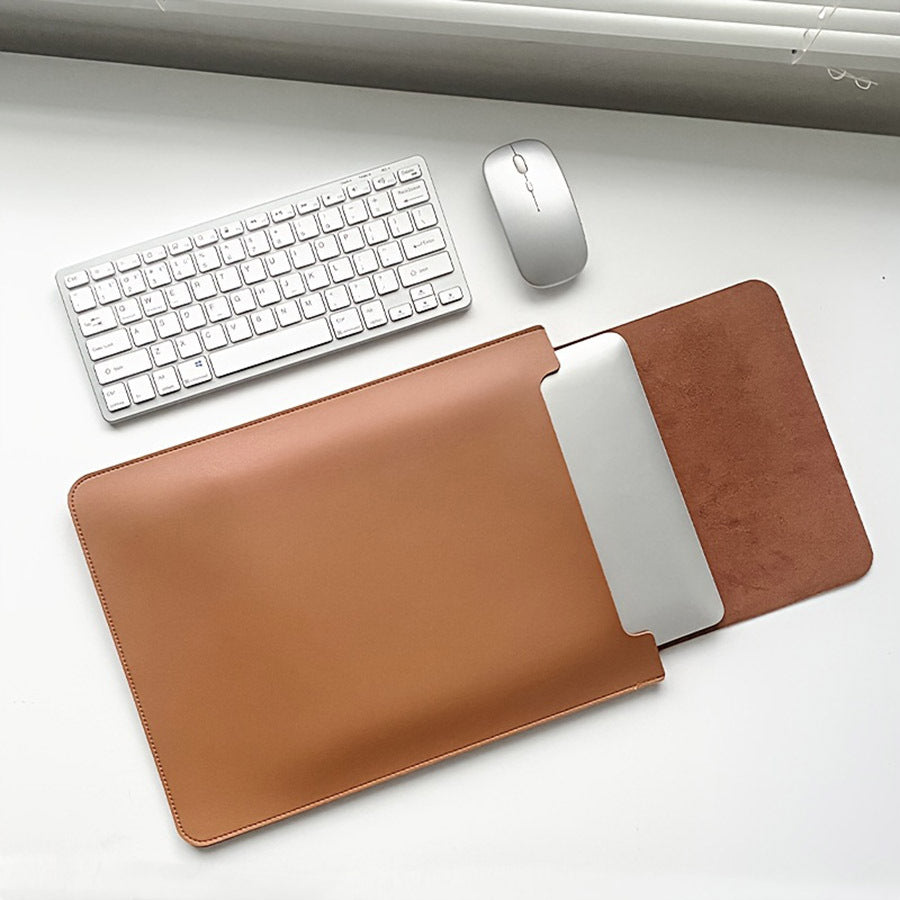 Versatile Laptop Sleeve - Faux Leather Notebook Case with Mouse Pad, Fits 13" to 16" for MacBook Air, Pro, Lenovo, HP - Perfect for Office & Coffee Shop Use - Available in Deep Brown/Pink