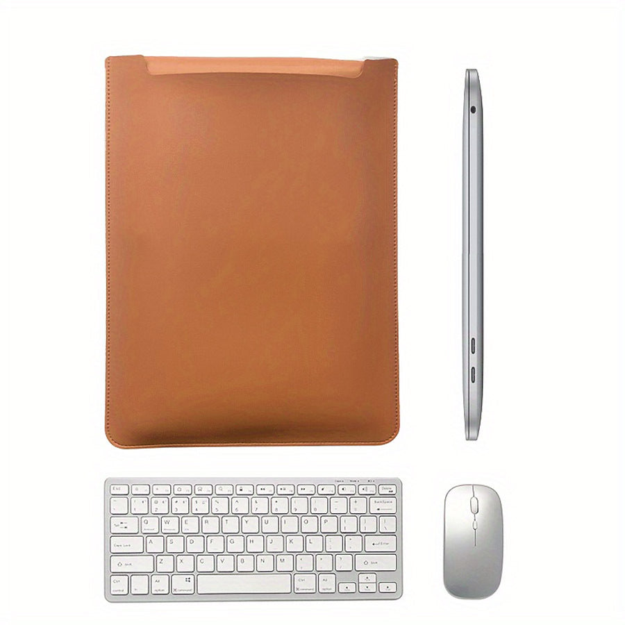 Versatile Laptop Sleeve - Faux Leather Notebook Case with Mouse Pad, Fits 13" to 16" for MacBook Air, Pro, Lenovo, HP - Perfect for Office & Coffee Shop Use - Available in Deep Brown/Pink