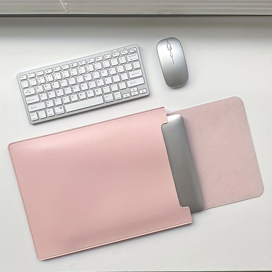 Versatile Laptop Sleeve - Faux Leather Notebook Case with Mouse Pad, Fits 13" to 16" for MacBook Air, Pro, Lenovo, HP - Perfect for Office & Coffee Shop Use - Available in Deep Brown/Pink