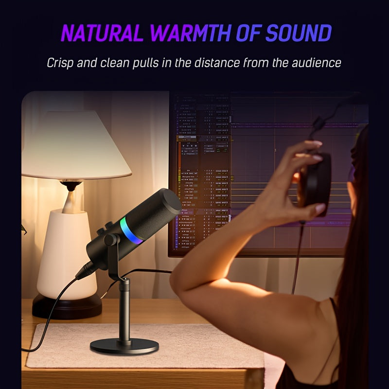 SDM70 XLR/USB Dynamic Microphone, RGB Podcast Mic with Software for Streaming, Gaming, Recording, Voice-Over, Metal Microphone with Mute Eid Al-Adha Mubarak