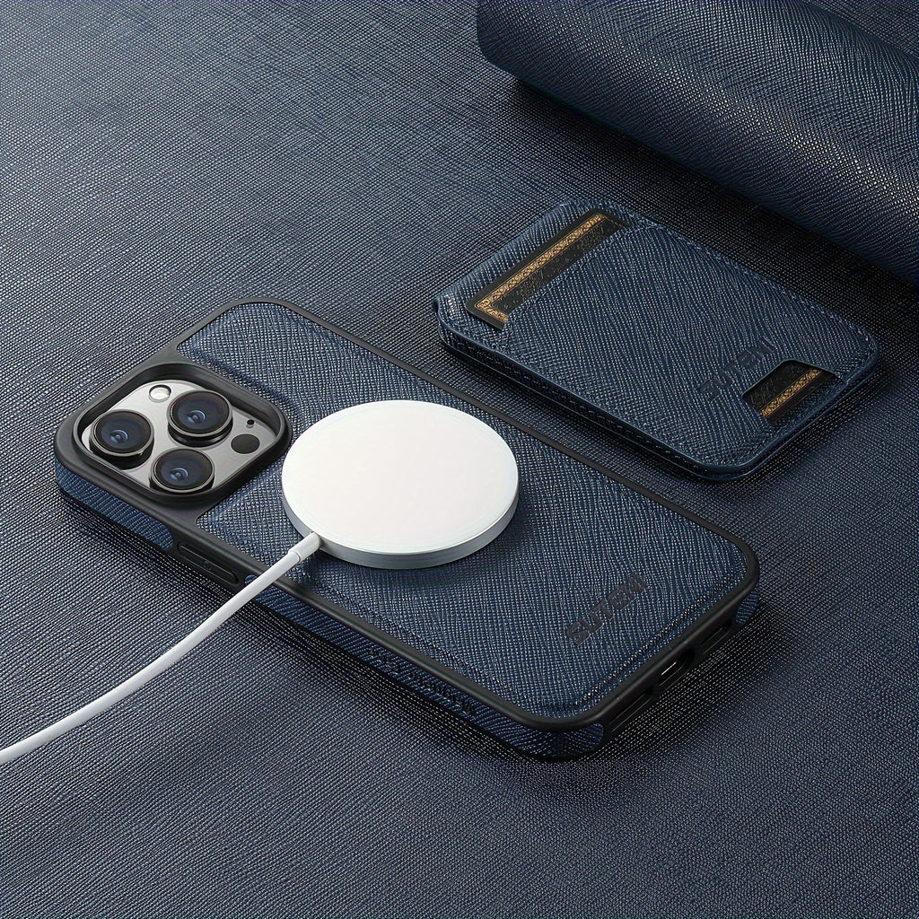 SUTENI Two-in-one Compatible Magnetic Wireless Charging Mobile Phone Case Luxury Faux Leather Card Holder Bracket Protective Case For iPhone 16 Pro Max 15 Plus 14 13 12