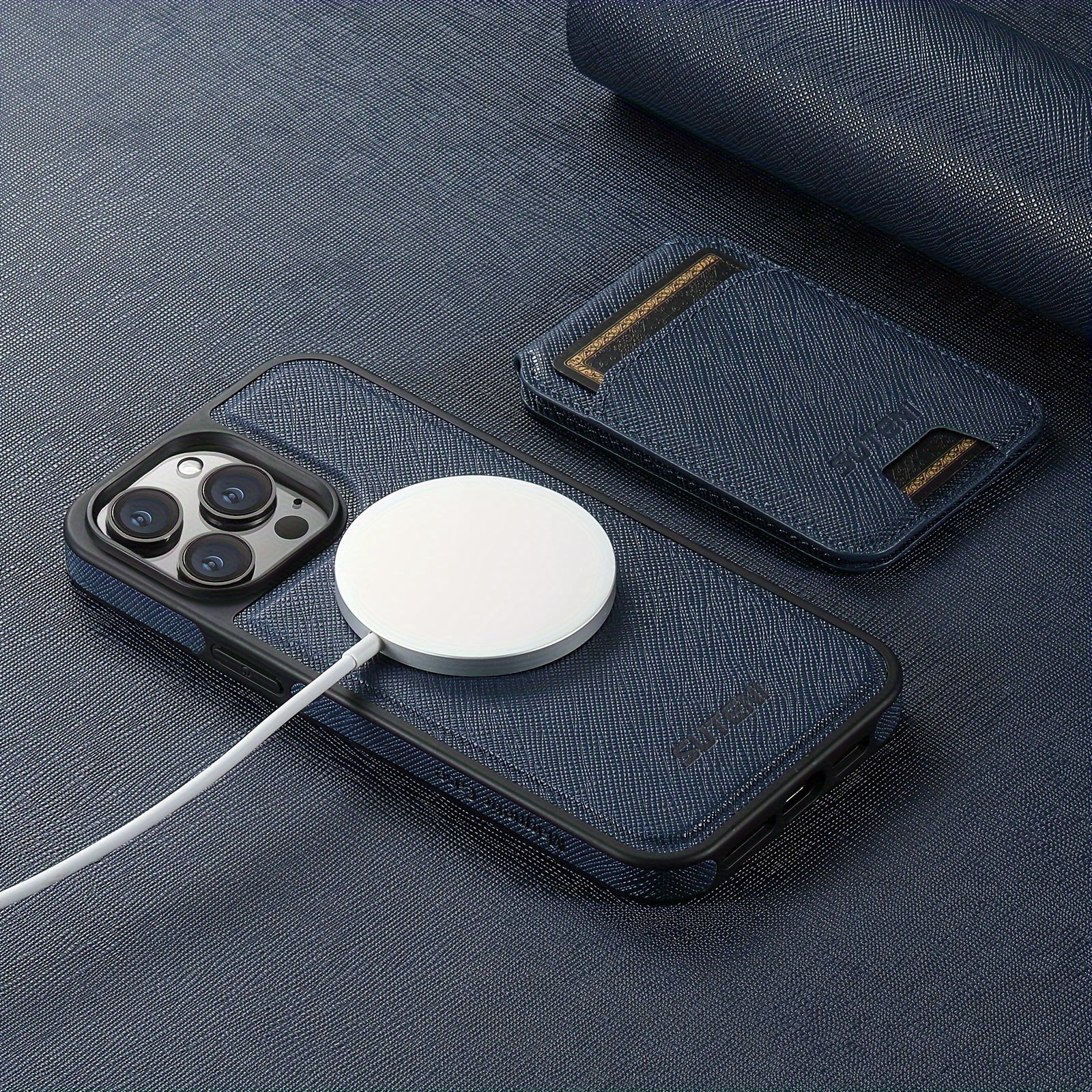 SUTENI Two-in-one Compatible Magnetic Wireless Charging Mobile Phone Case Luxury Faux Leather Card Holder Bracket Protective Case For iPhone 16 Pro Max 15 Plus 14 13 12