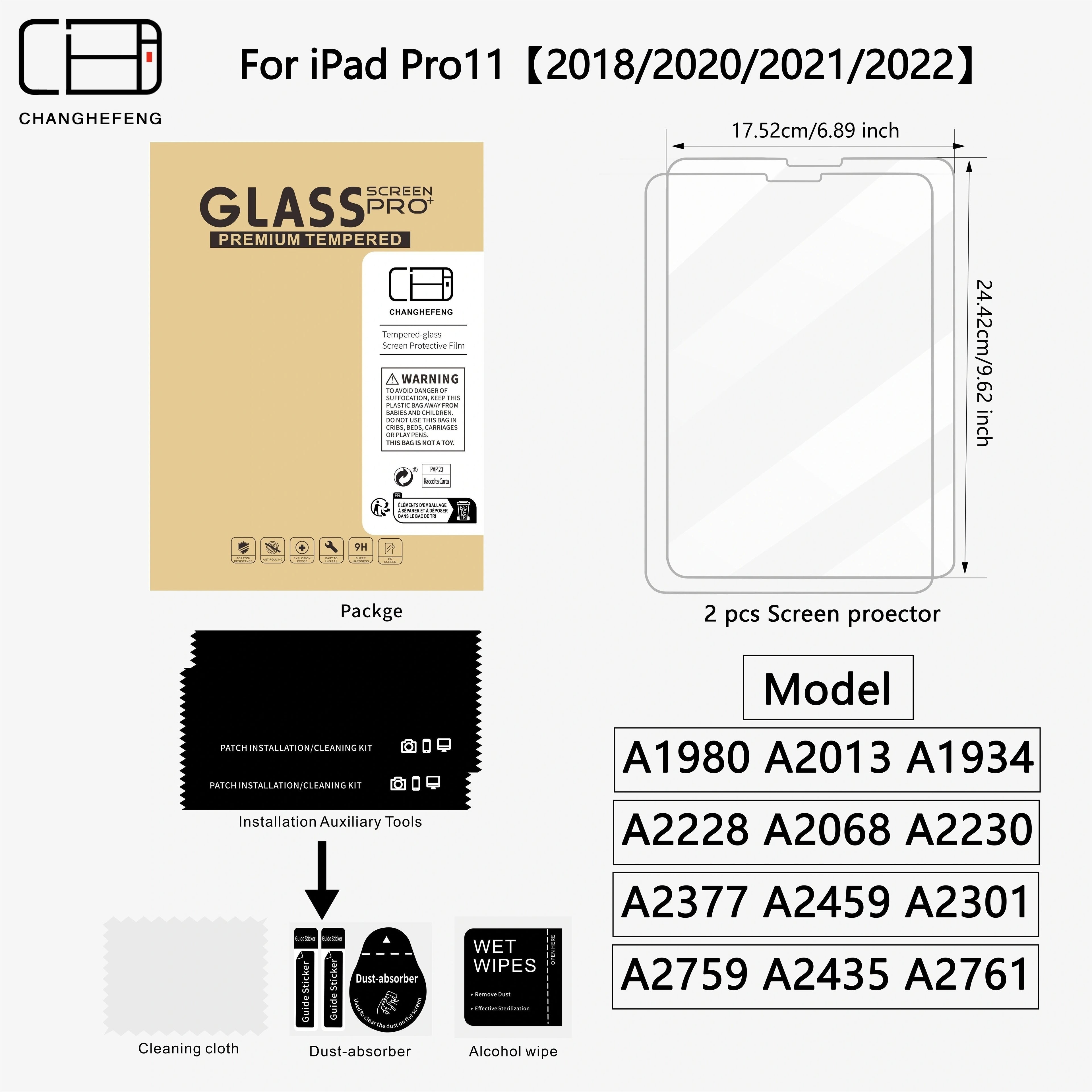 This Is a Pack of 2 Tempered Glass Screen Protectors for Ipad Models Including The 11Th, 10Th, 9Th, 8Th, 7Th, 6Th, 5Th, Air 7, Air 6, Air 5, Air 4, Air 3, Mini 7, Mini 6, Mini 5, And Mini 4 (2018/2020/2019/2020/2022/2023/2024