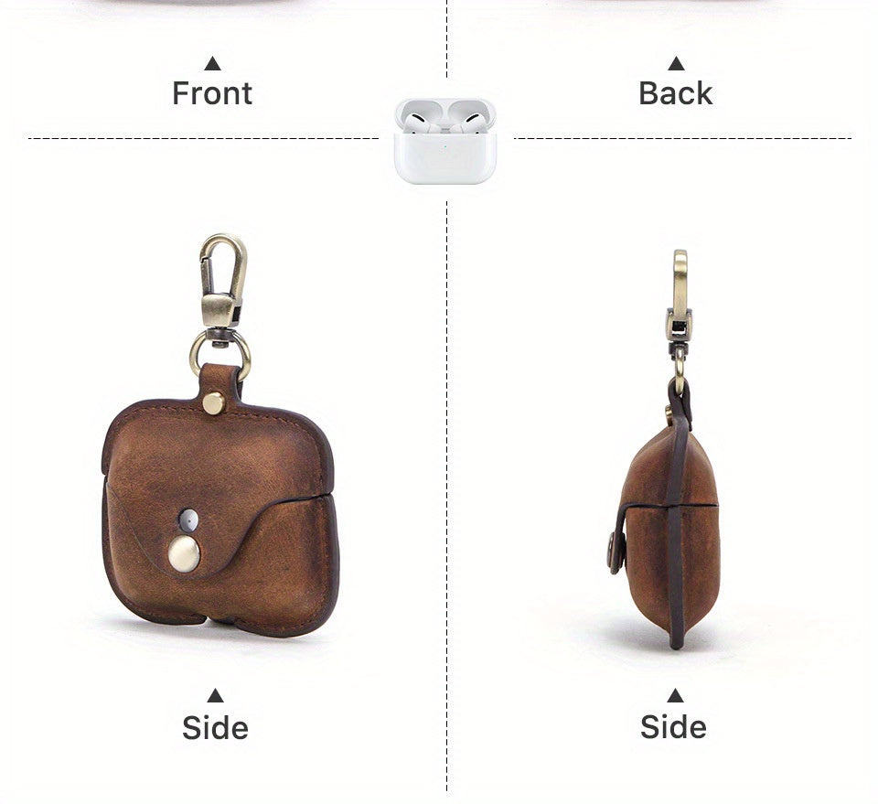 Luxury Italian Crazy Horse Leather Protective Case for AirPods Pro & 3 - Premium Cowhide Wireless Earbud Cover