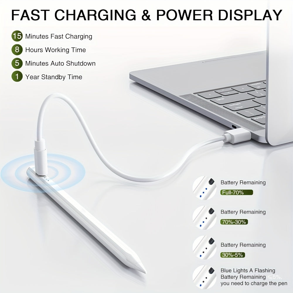 Stylus Pen For IPad (2018-2024) With Fast Charging & Palm Rejection, Compatible With Apple IPad Pro M4 2024, IPad Air M2 2024, IPad Pro 11/12.9 Inch, IPad 10-6th, IPad Air 5th-3rd, IPad Mini 6/5th