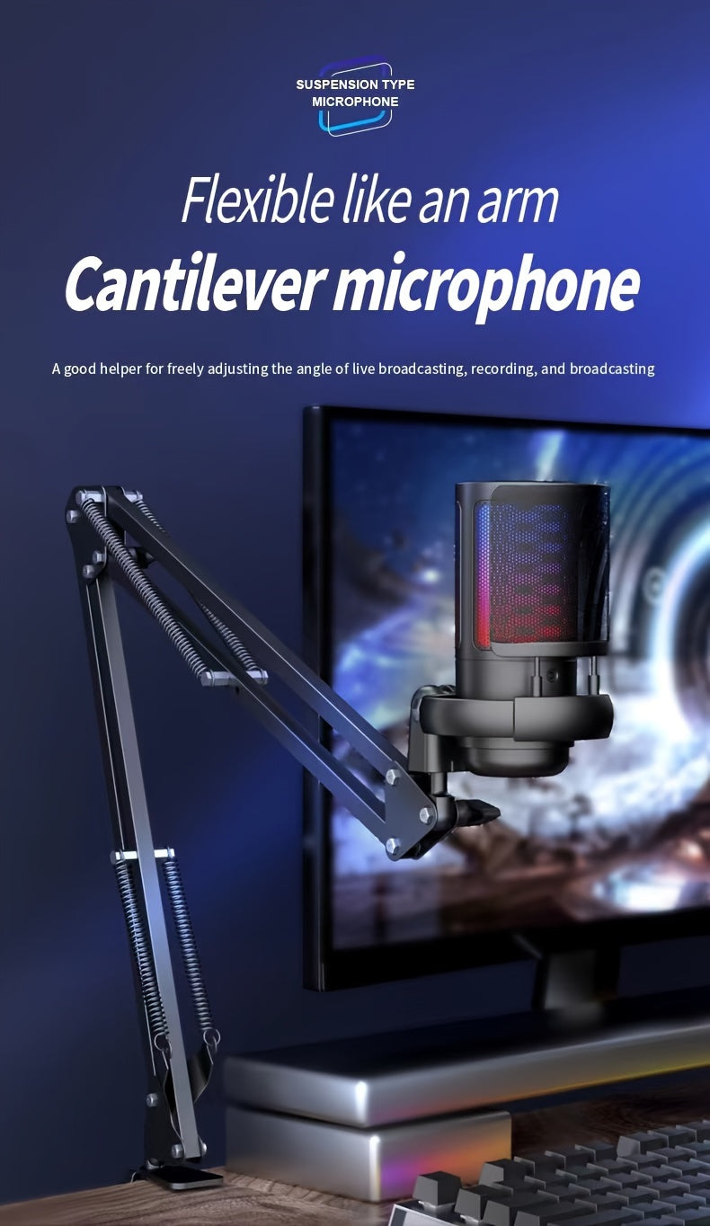 SHAWTY Gaming USB Microphone, Noise Cancellation Condenser mic with Noise Cancellation Condenser mic with Mute, Gain, Monitoring, Boom Arm, Microphone Compatible with PC/Laptop/Phone, Gaming USB Microphone for Streaming, Podc