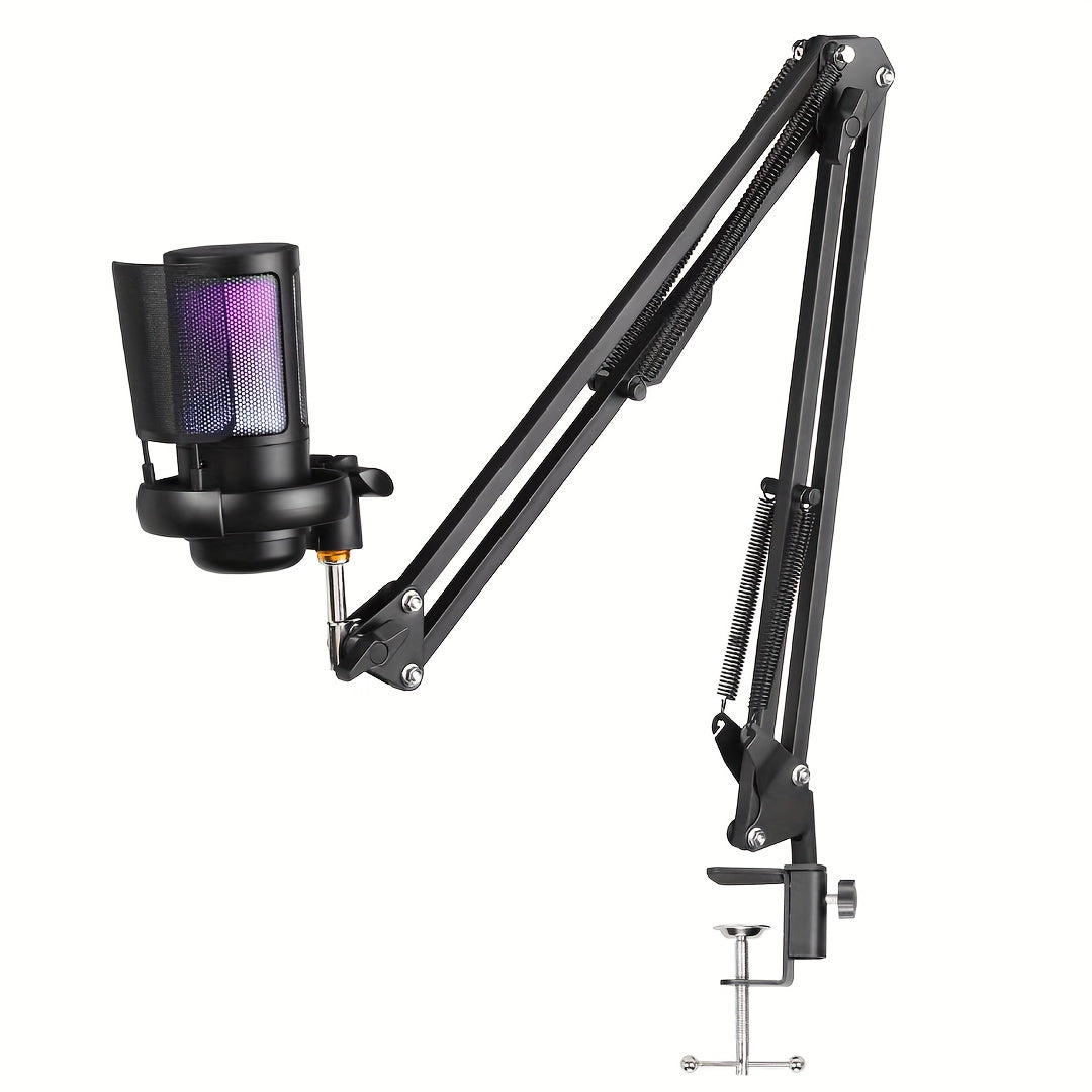 SHAWTY Gaming USB Microphone, Noise Cancellation Condenser mic with Noise Cancellation Condenser mic with Mute, Gain, Monitoring, Boom Arm, Microphone Compatible with PC/Laptop/Phone, Gaming USB Microphone for Streaming, Podc