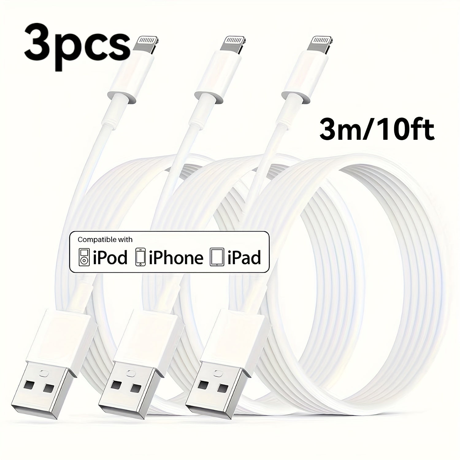For IPhone Charging Cable 3pcs/1pc 3FT 6FT 10FT MFi Certified Fast Data CableFast Charging Cable Charger Compatible With IPhone 14 13 12 11 XS XR X Pro Max Mini 8 7 6S 6 Plus 5S SE IPad AirPods