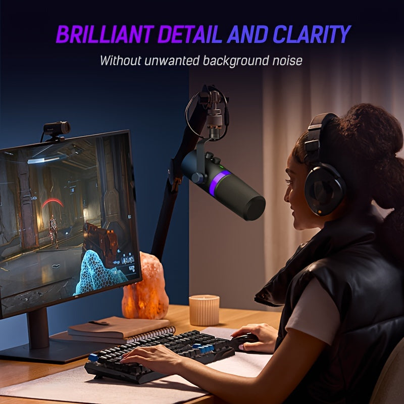 SDM70 XLR/USB Dynamic Microphone, RGB Podcast Mic with Software for Streaming, Gaming, Recording, Voice-Over, Metal Microphone with Mute Eid Al-Adha Mubarak