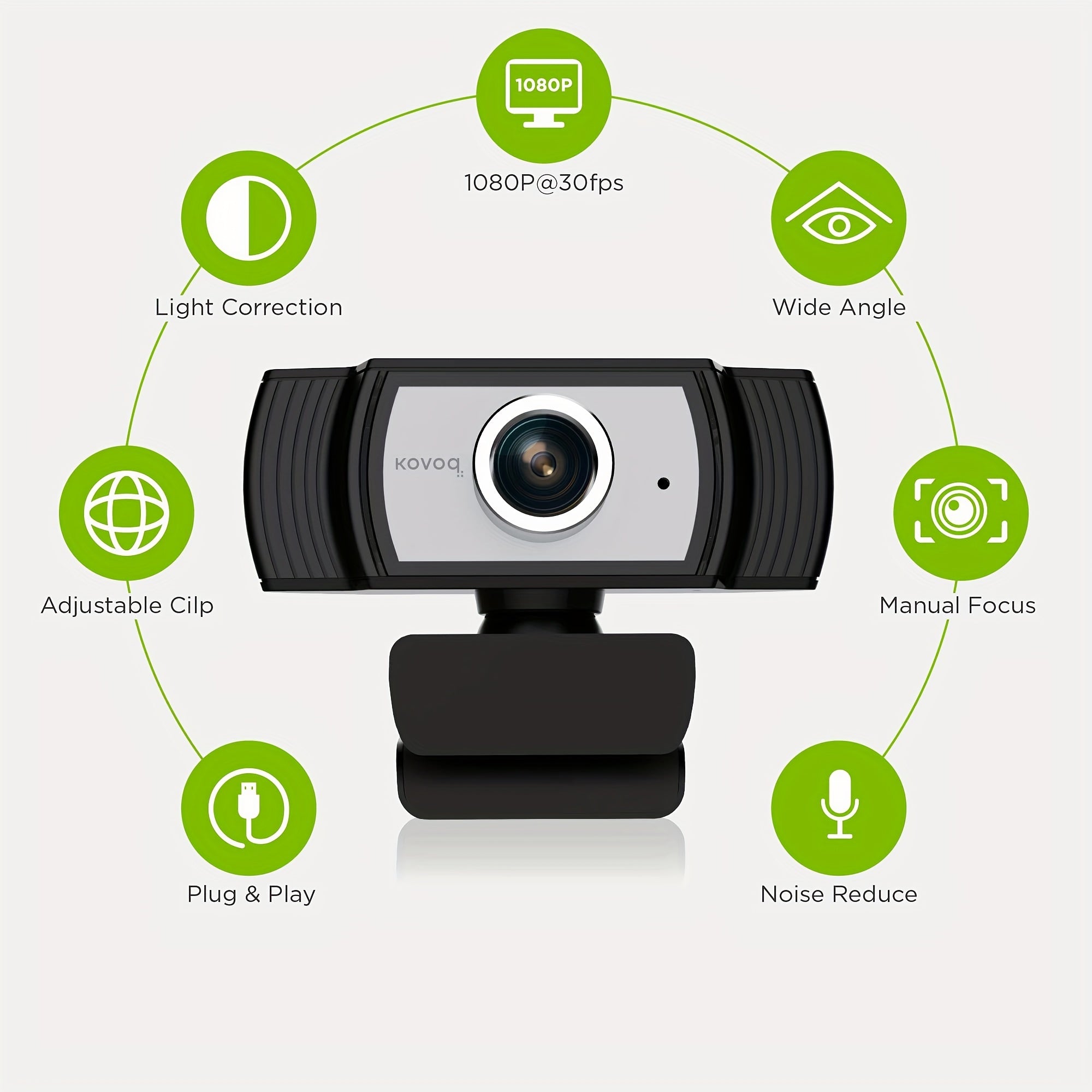 Kovoq HD 1080p Streaming Webcam with Microphone and Auto Color/Light Correction, 96° Wide Angle USB Web Camera, Plug and Play, for Video Conferencing and Gaming, Youtube/Zoom/Skype, Laptop Mac Desktop
