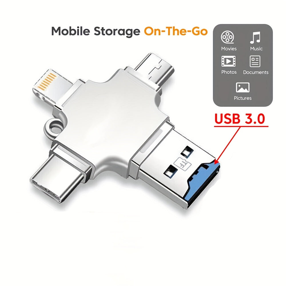 4 in 1 USB3.0 TF Flash Drive Type C Mobile Storage OTG Photo Stick U-Drive Files TF Card Reader For iPhone iPad Android Phone/Four in One Multifunctional OTG Adapter