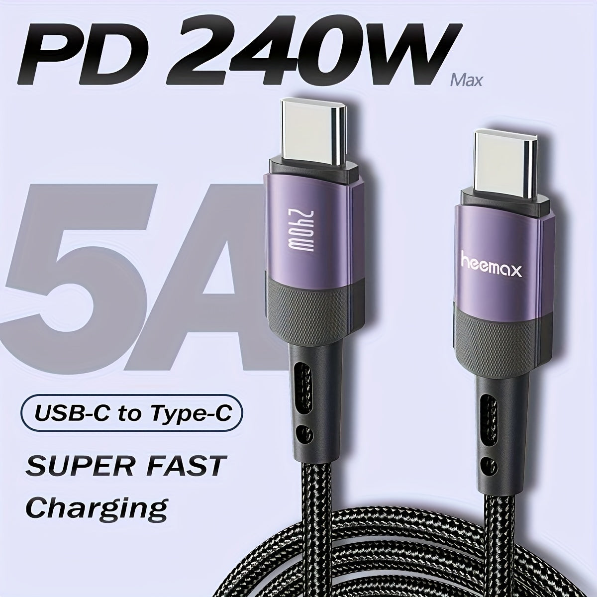 240W High-Speed USB-C Charge Cable - Fast Charging Cord for iPhone 15/15 Pro Max, Samsung Galaxy S23/S22/S21, Pixel, MacBook Pro Air, iPad Pro Air, Dell - Durable 1ft/3.3ft/6.6ft/10ft Long Cord with Type-C Connector