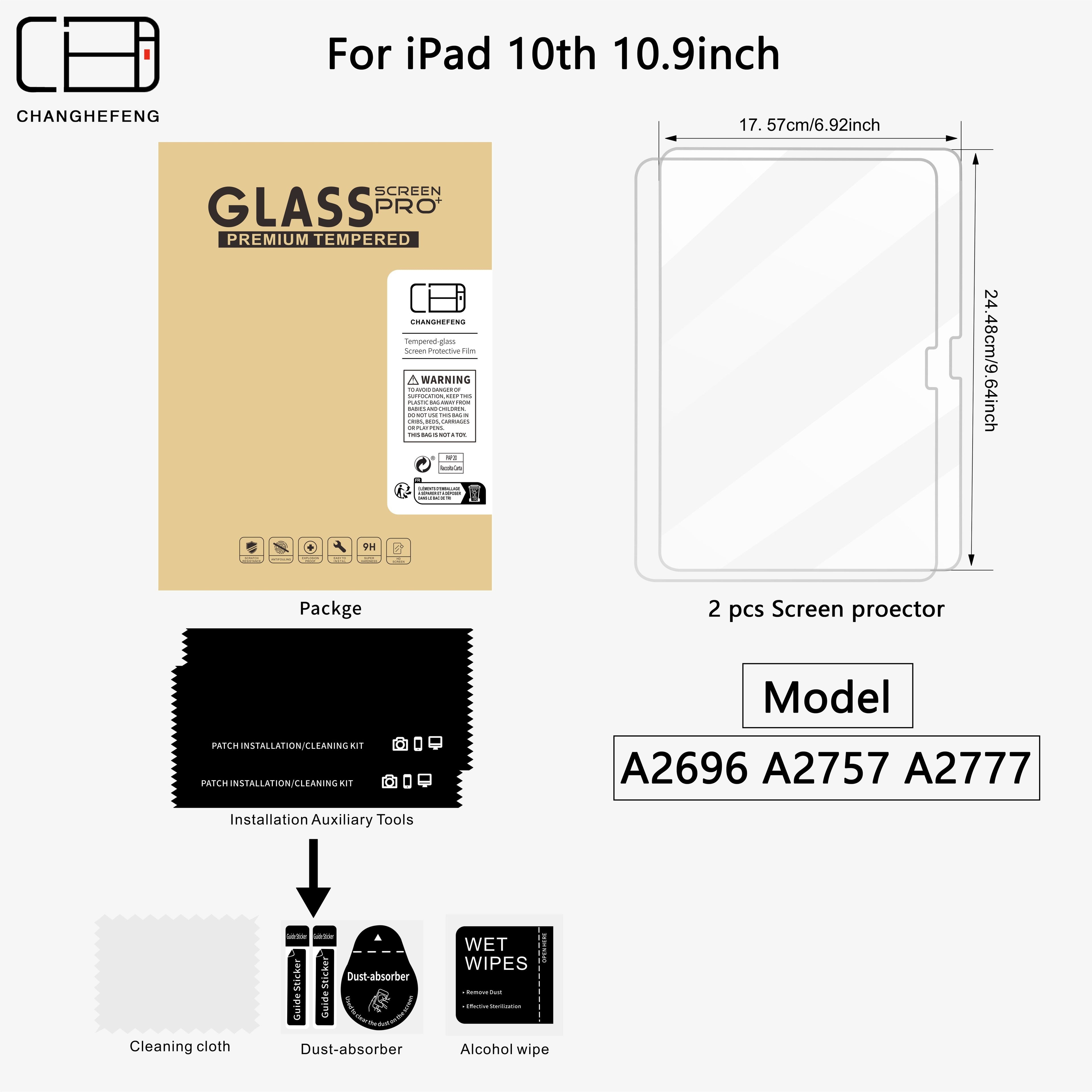 This Is a Pack of 2 Tempered Glass Screen Protectors for Ipad Models Including The 11Th, 10Th, 9Th, 8Th, 7Th, 6Th, 5Th, Air 7, Air 6, Air 5, Air 4, Air 3, Mini 7, Mini 6, Mini 5, And Mini 4 (2018/2020/2019/2020/2022/2023/2024