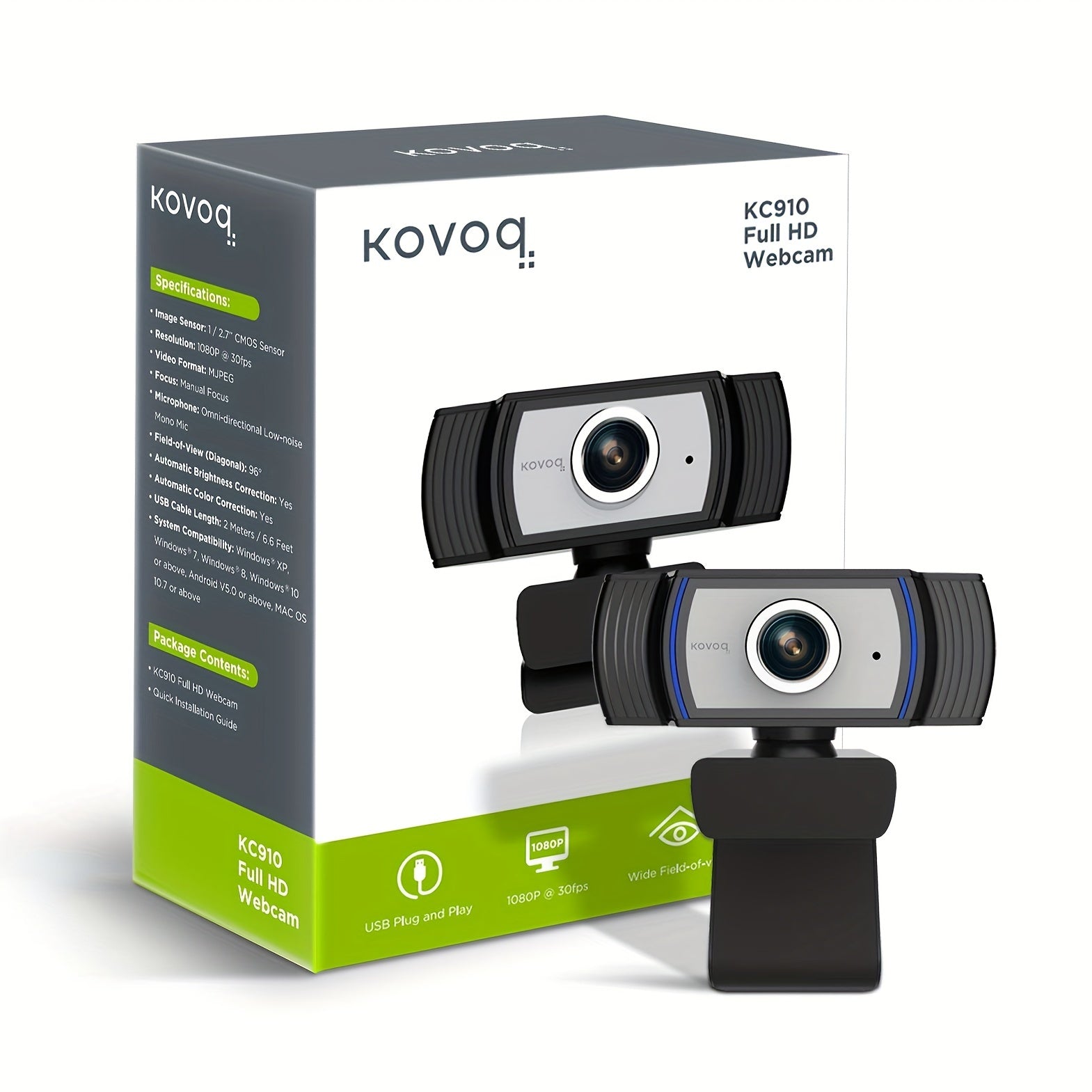 Kovoq HD 1080p Streaming Webcam with Microphone and Auto Color/Light Correction, 96° Wide Angle USB Web Camera, Plug and Play, for Video Conferencing and Gaming, Youtube/Zoom/Skype, Laptop Mac Desktop