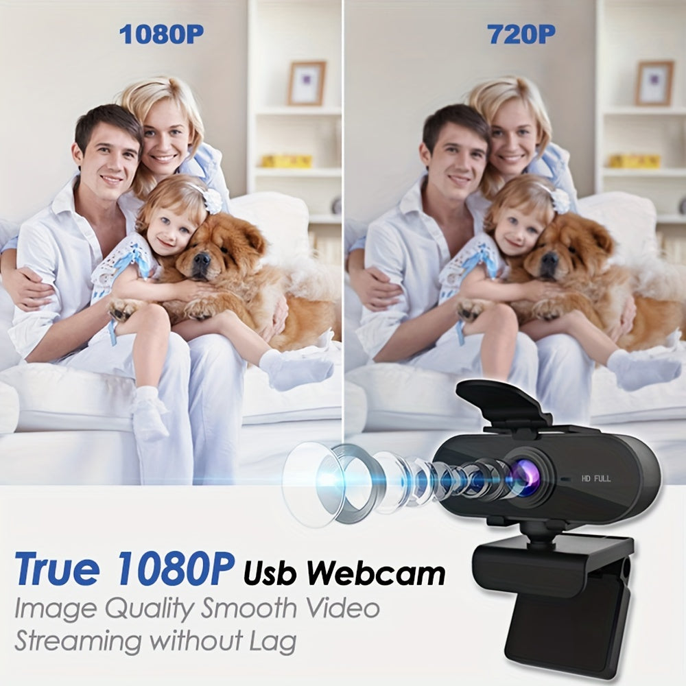 1080P HD Full Web Camera with Microphone, USB Powered, Auto Exposure, Fixed Focus, Prime Lens, for Video Conferencing, Online Meetings, Student Classroom, and Work Use