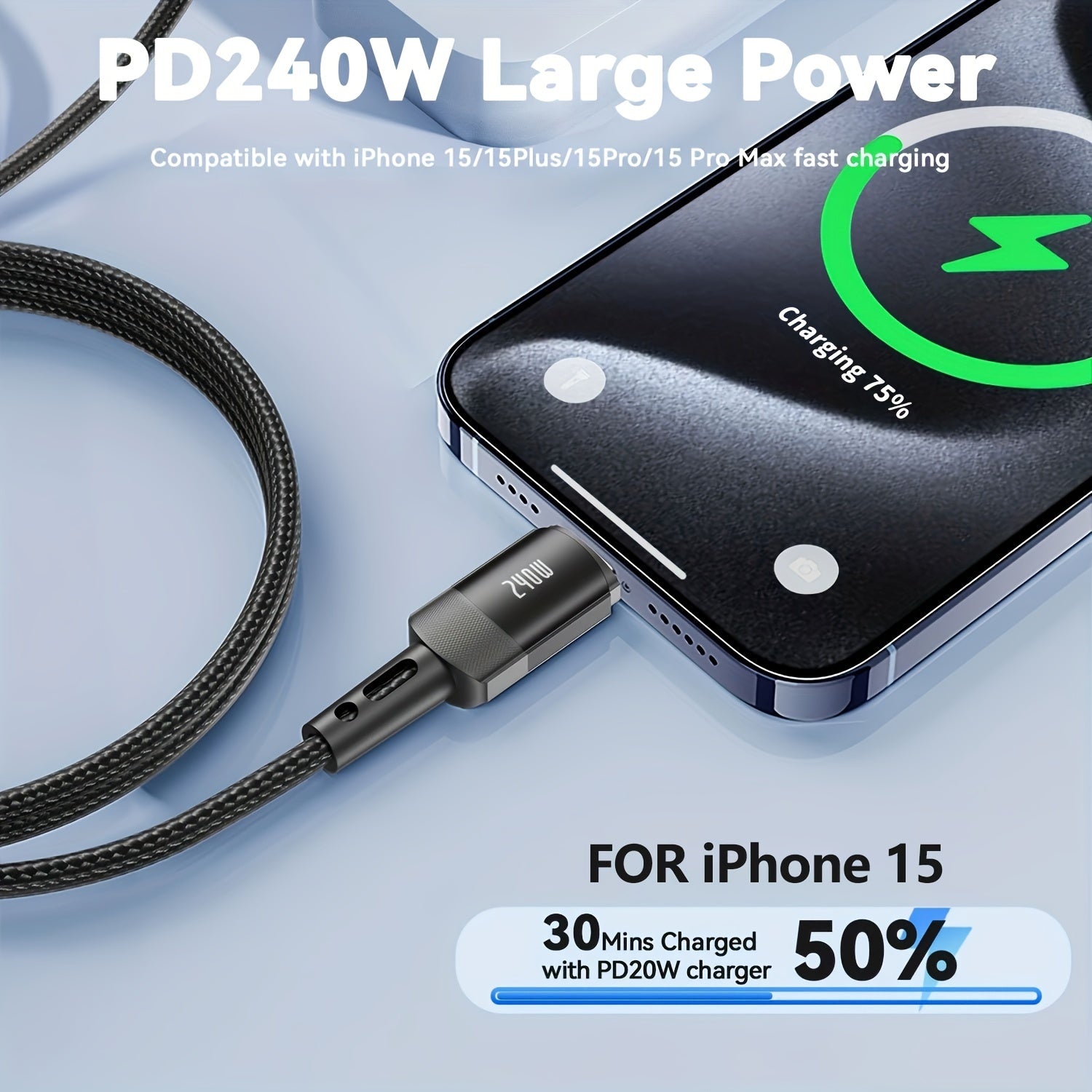 240W High-Speed USB-C Charge Cable - Fast Charging Cord for iPhone 15/15 Pro Max, Samsung Galaxy S23/S22/S21, Pixel, MacBook Pro Air, iPad Pro Air, Dell - Durable 1ft/3.3ft/6.6ft/10ft Long Cord with Type-C Connector