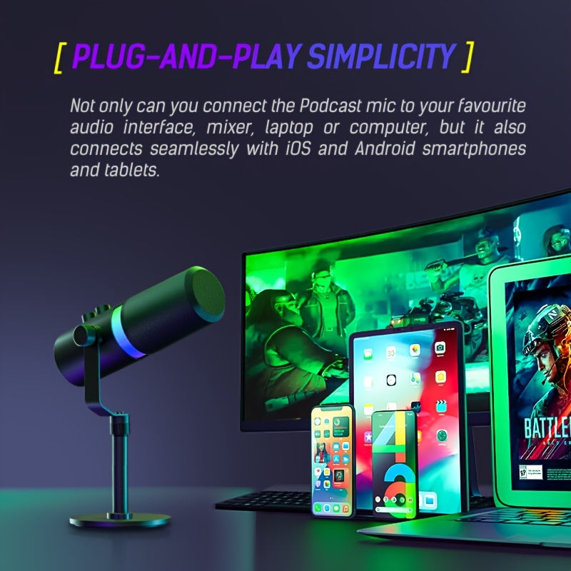 SDM70 XLR/USB Dynamic Microphone, RGB Podcast Mic with Software for Streaming, Gaming, Recording, Voice-Over, Metal Microphone with Mute Eid Al-Adha Mubarak