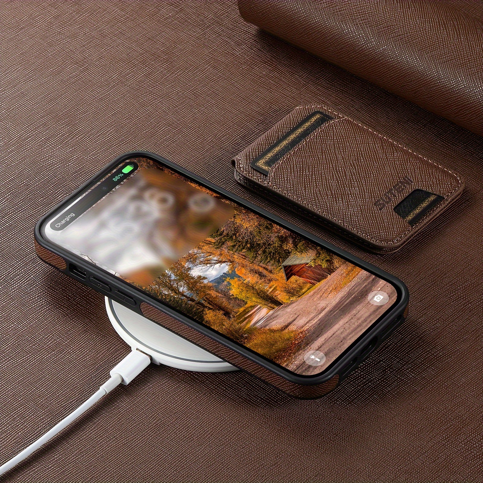 SUTENI Two-in-one Compatible Magnetic Wireless Charging Mobile Phone Case Luxury Faux Leather Card Holder Bracket Protective Case For iPhone 16 Pro Max 15 Plus 14 13 12