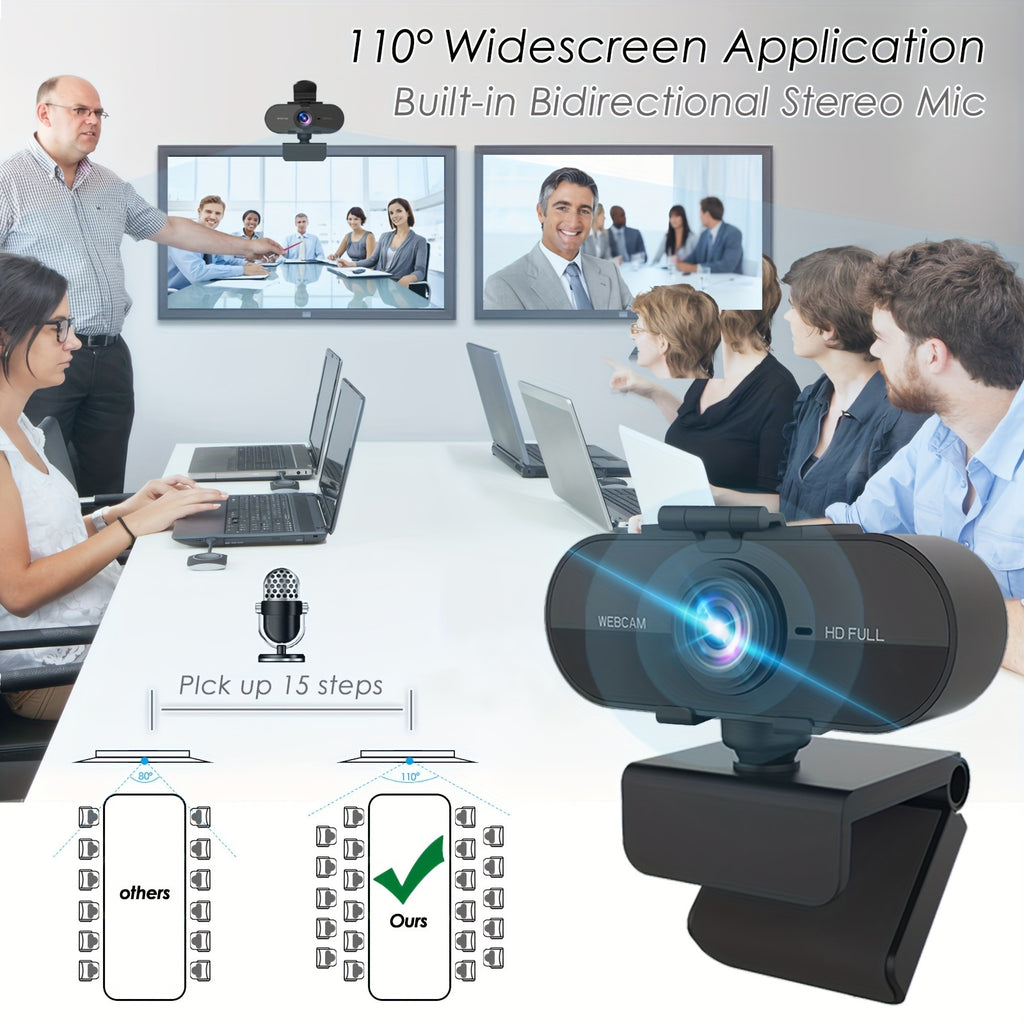 1080P HD Full Web Camera with Microphone, USB Powered, Auto Exposure, Fixed Focus, Prime Lens, for Video Conferencing, Online Meetings, Student Classroom, and Work Use