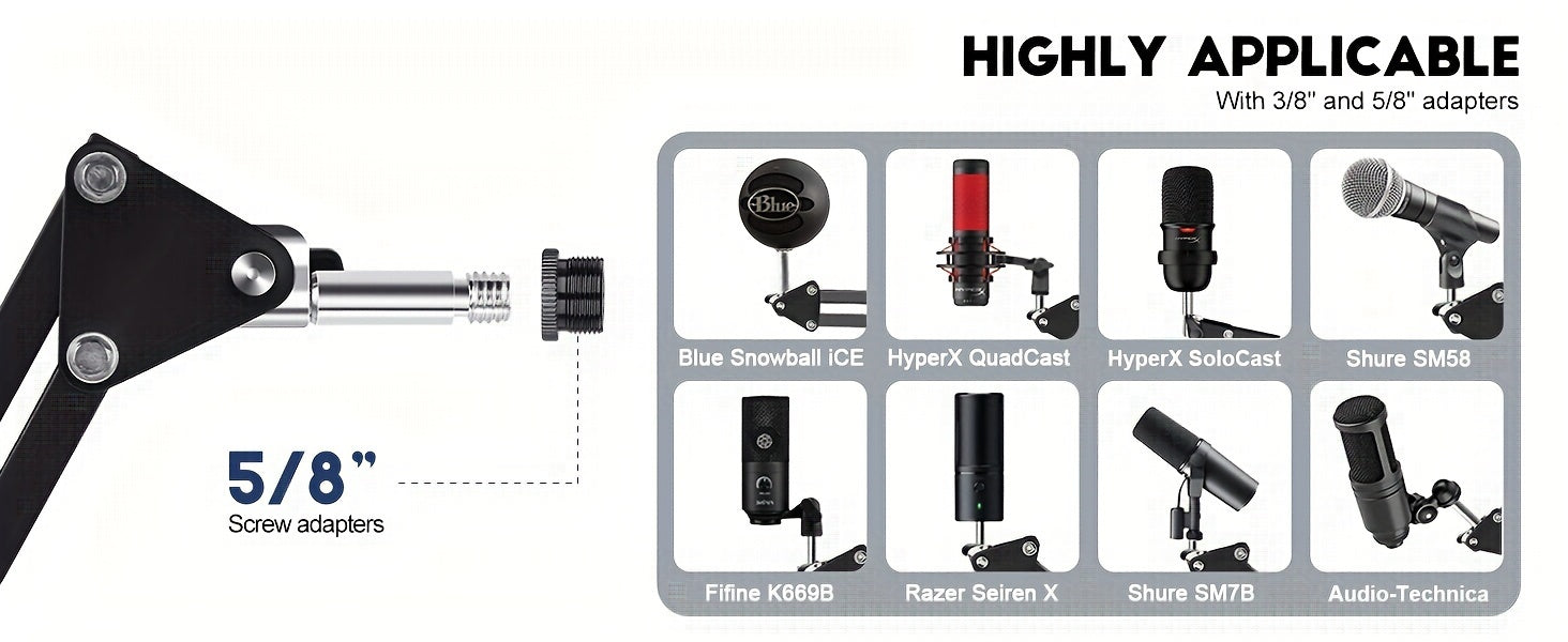 Microphone Arm, Aokeo AK-35 Microphone Desktop Stand - Microphone Suspension Rod Scissor Arm Stand Suitable For Blue Snowman, Blue Snowball ICE, QuadCast, Elgato