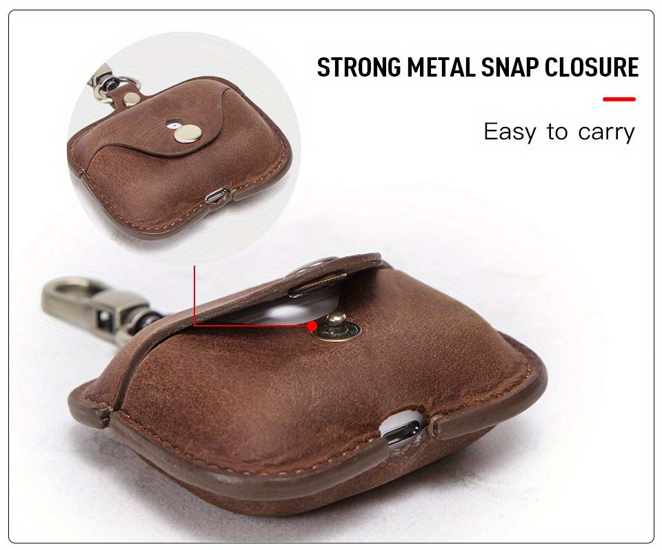 Luxury Italian Crazy Horse Leather Protective Case for AirPods Pro & 3 - Premium Cowhide Wireless Earbud Cover