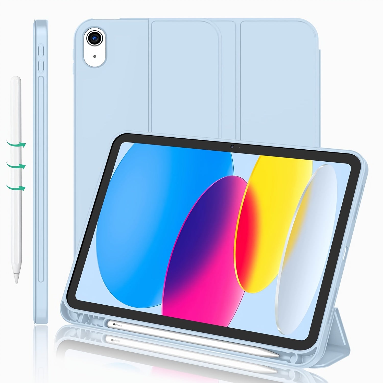 for iPad (A16) Case/for iPad 10th Generation Case [11-Inch 2025/10.9 Inch 2022] with Pencil Holder, Trifold Stand Smart Cover with Soft TPU Back, Auto Wake/Sleep