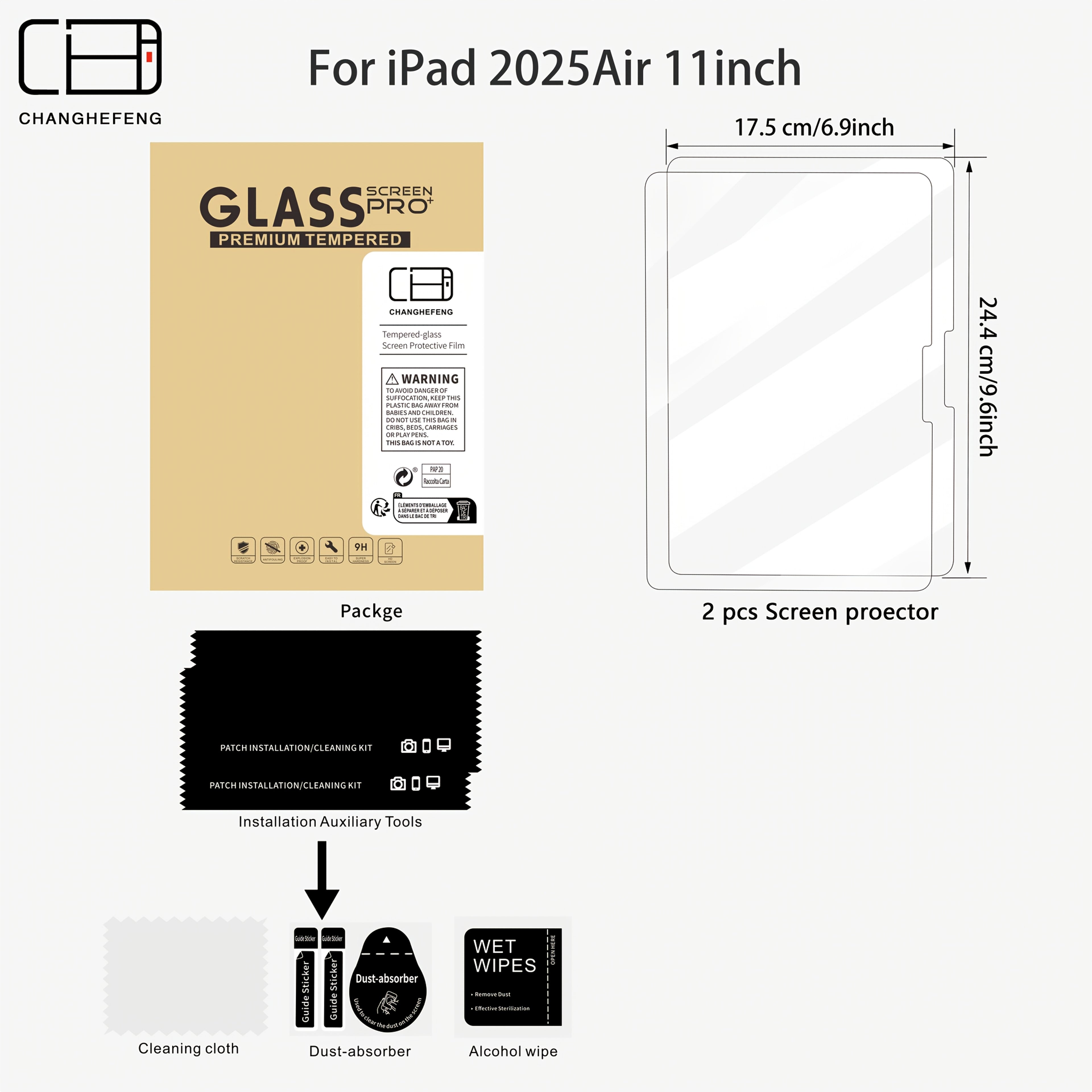 This Is a Pack of 2 Tempered Glass Screen Protectors for Ipad Models Including The 11Th, 10Th, 9Th, 8Th, 7Th, 6Th, 5Th, Air 7, Air 6, Air 5, Air 4, Air 3, Mini 7, Mini 6, Mini 5, And Mini 4 (2018/2020/2019/2020/2022/2023/2024