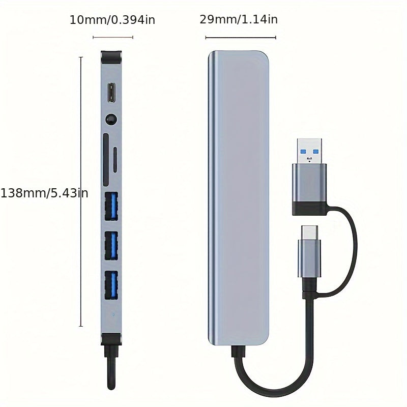8-Port USB C Hub - Expand Your Laptop's Capabilities with USB 3.0, USB 2.0, Micro SD/TF Card Reader, Microphone/Audio, and More - Ideal for MacBook Pro, iMac, iPad Pro, and Other USB-C Devices