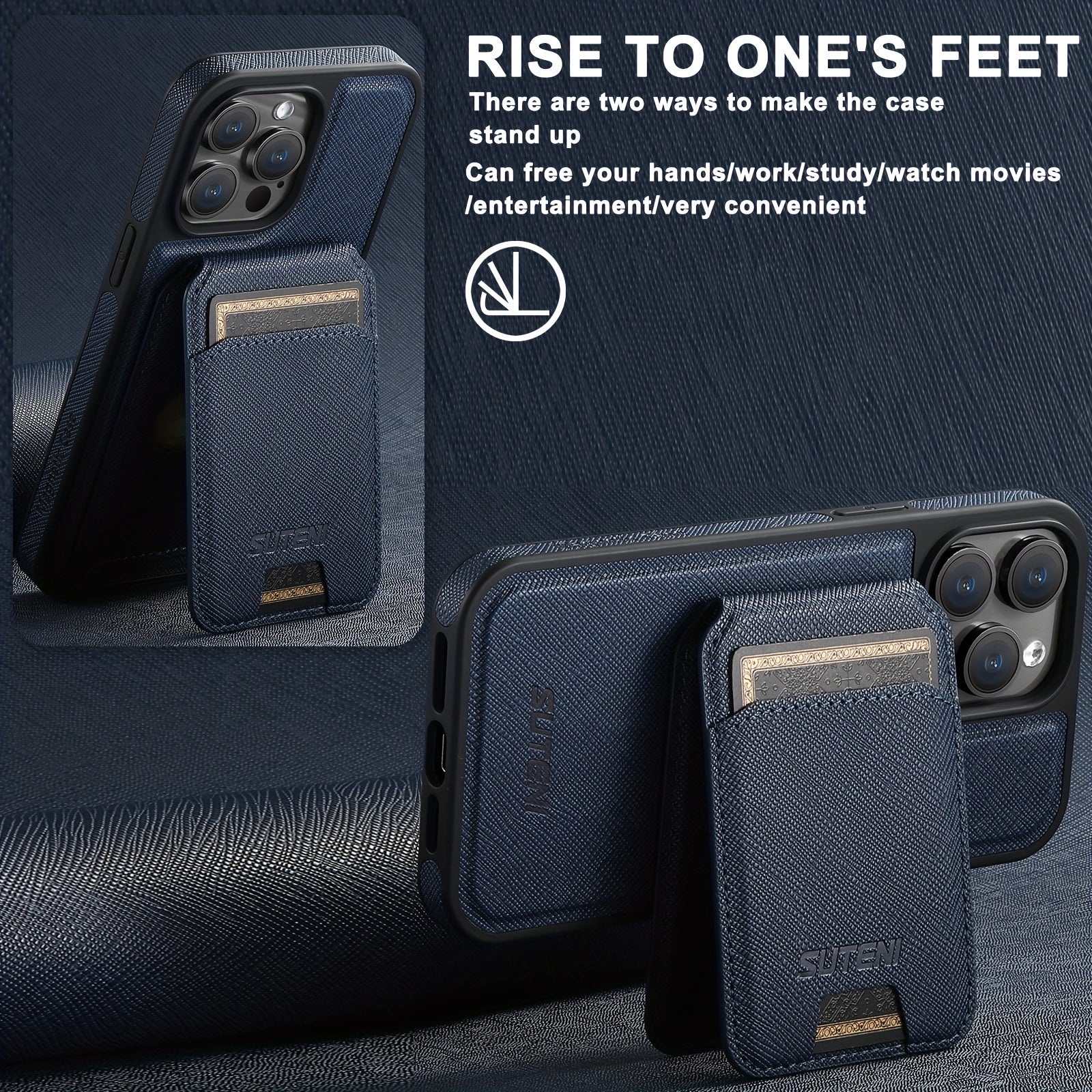 SUTENI Two-in-one Compatible Magnetic Wireless Charging Mobile Phone Case Luxury Faux Leather Card Holder Bracket Protective Case For iPhone 16 Pro Max 15 Plus 14 13 12