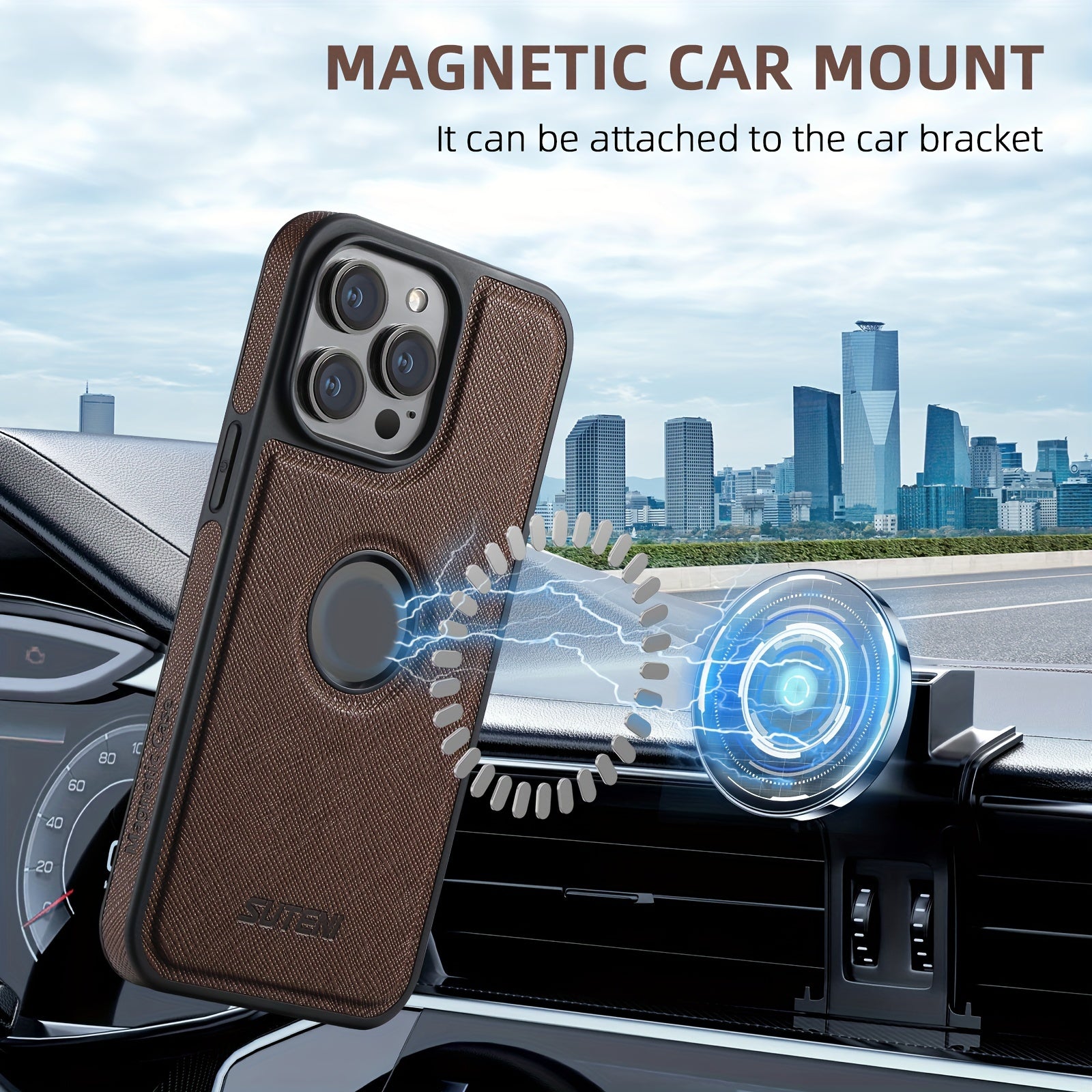 SUTENI Two-in-one Compatible Magnetic Wireless Charging Mobile Phone Case Luxury Faux Leather Card Holder Bracket Protective Case For iPhone 16 Pro Max 15 Plus 14 13 12