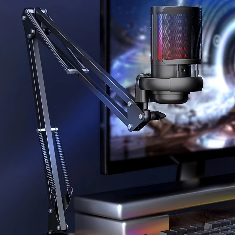 SHAWTY Gaming USB Microphone, Noise Cancellation Condenser mic with Noise Cancellation Condenser mic with Mute, Gain, Monitoring, Boom Arm, Microphone Compatible with PC/Laptop/Phone, Gaming USB Microphone for Streaming, Podc